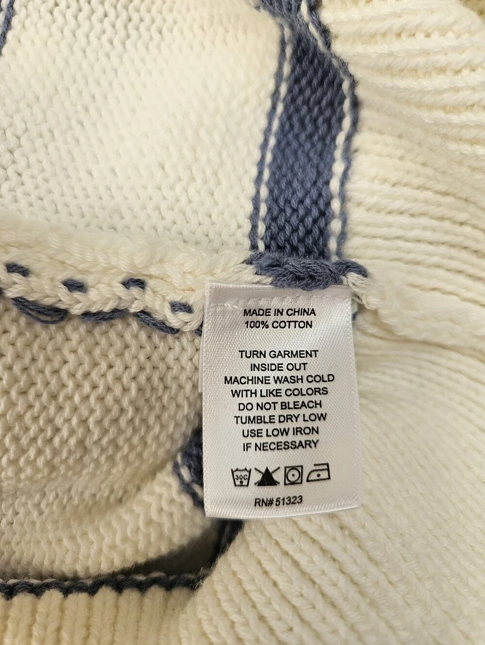 Cece Cream and Periwinkle Blue Striped Crewneck Sweater